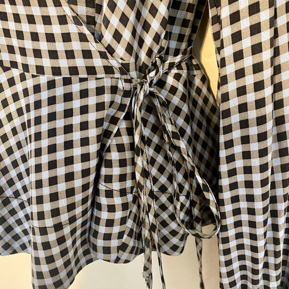 GANNI Gingham Wrap Top Womens Size 36 Small 4 Long Sleeve Blouse - Picture 5 of 8